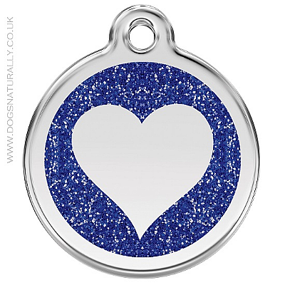 Dark Blue Glitter Heart Dog ID Tag (3 sizes)